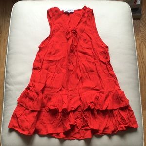 Ro & De tie up bright tomato red ruffle shirt